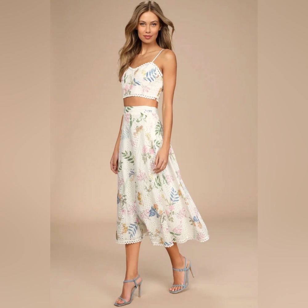 Lulus Sweet At Heart White Floral Embroidered Two-piece Midi Dress - Size S